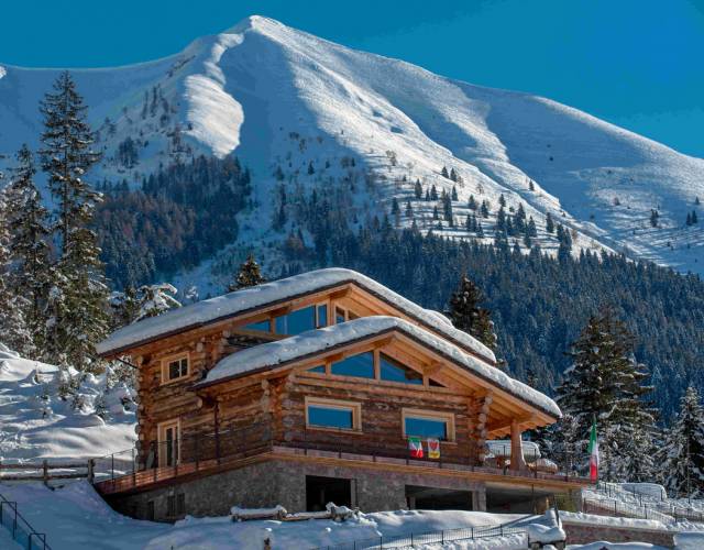 Facciata esterna casa in tronchi di legno